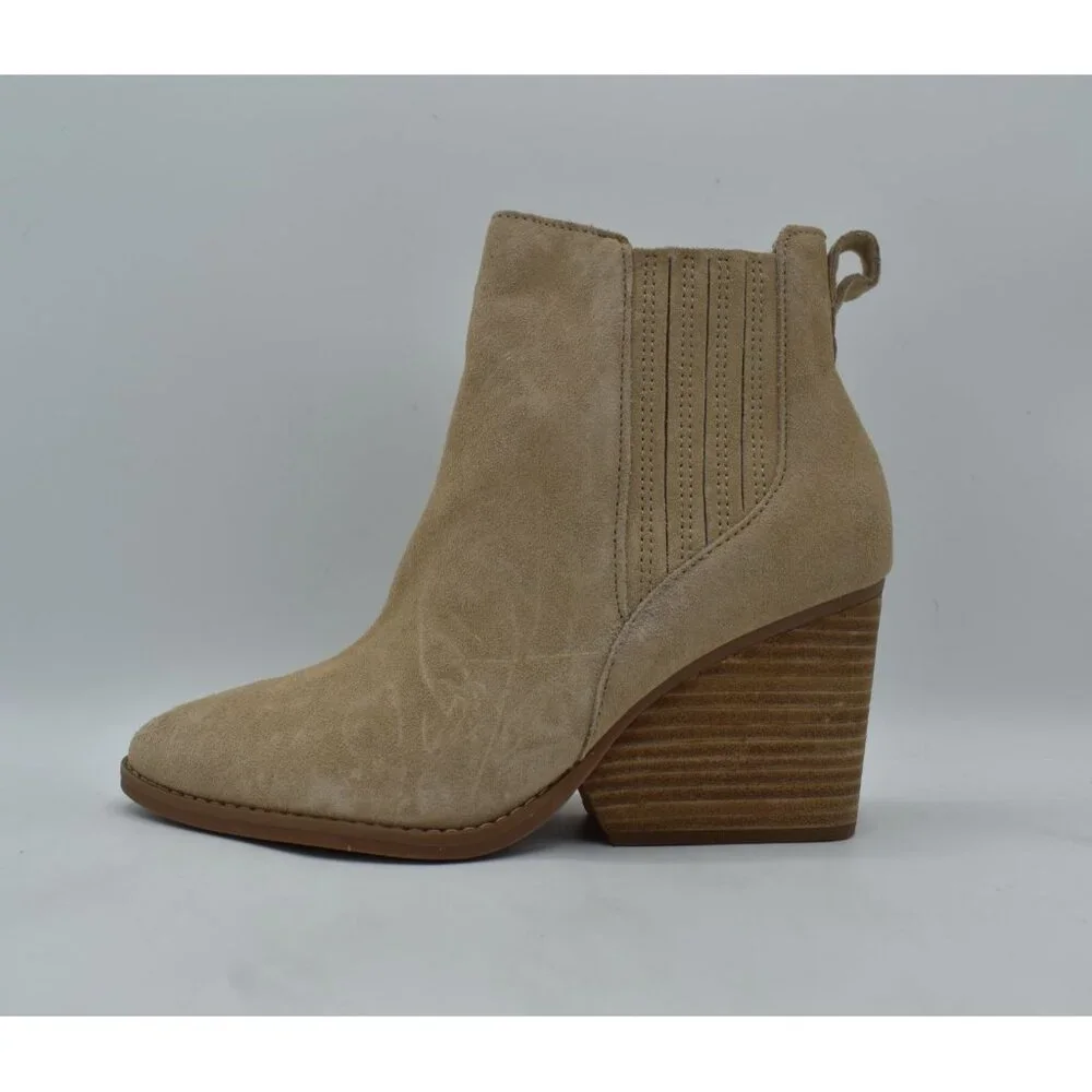 TOMS Womens 7 Noa Natural Suede Stacked Wedge Heel Western Booties Boots‎ Shoes